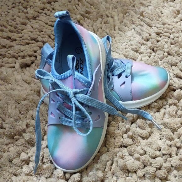 New Zone Pro girls size 11 pink blue purple rainbow sneakers stretch fabric shoe - Picture 5 of 8